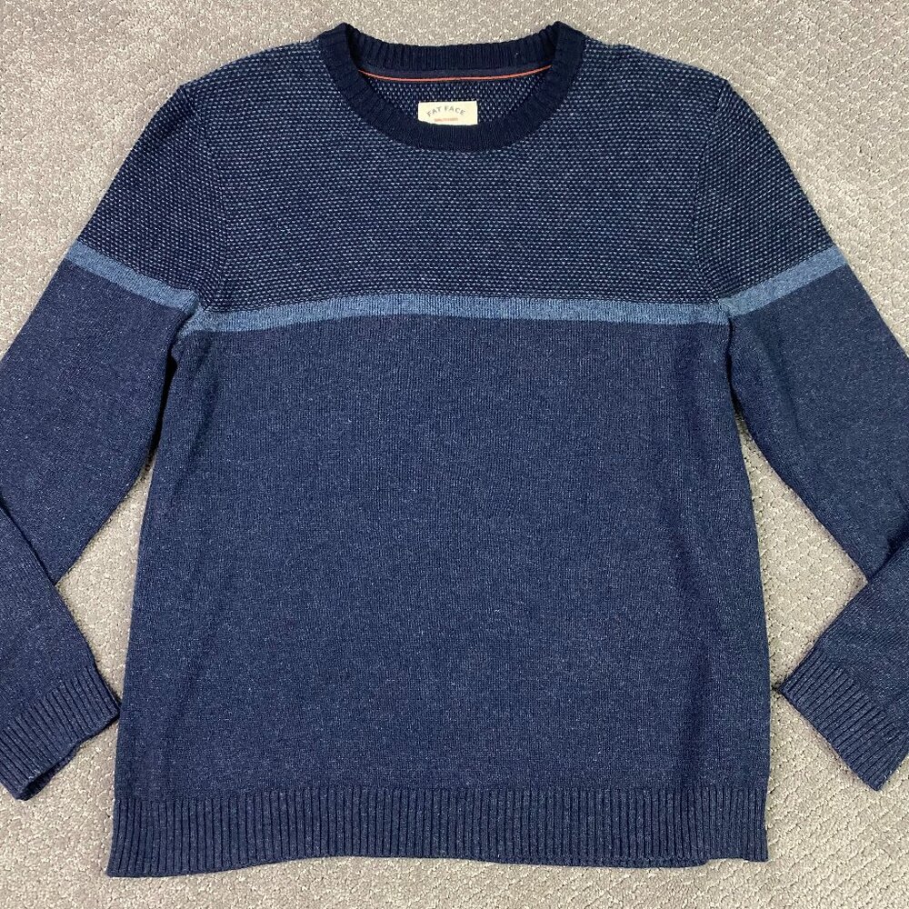 Fat Face Crewneck Sweater Jumper Men's XL Blue Striped Crew Neck Cotton Wool